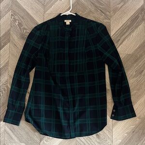 J. Crew Women's Green and Navy Plaid Button-Down Shirt